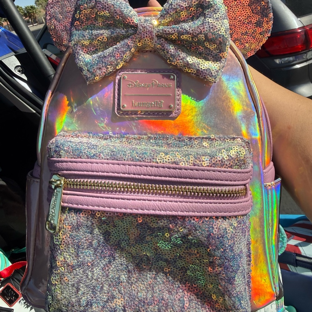 Loungefly Iridescent Pink Sequin Minnie Ear Mini Backpack